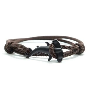 2/$20 Hammerhead Shark Metal Charm Brown Nylon Rope Bracelet NEW NWT